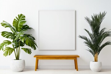 Christmas decorations in bright shiny colors with Christmas lights, picture frames and blurred white wall background.