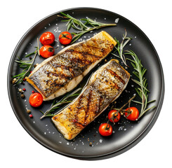 Canvas Print - PNG Grilled salmon with cherry tomatoes