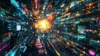 © Rere_Art151 - Abstract digital cityscape with glowing lines and squares.