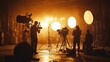 © Bijac - cinematic behindthescenes shot of a film production silhouettes of crew members operating cameras and lighting equipment creating an atmosphere of creativity and collaboration