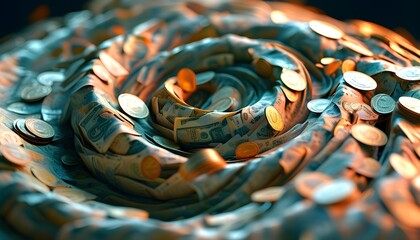 Wall Mural - Vortex of Chaos: 3D Illustration of Cash Swirling in Financial Turmoil