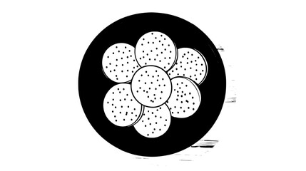 Round drop cookies arranged in a circular pattern on a plate on a wooden table, vector illustration art