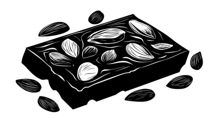 Wall Mural - Section of almond-based candy showing firm texture and abundant almond pieces, vector illustration art