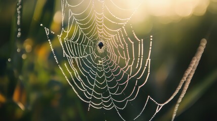 Wall Mural - Dew-Covered Spider Web