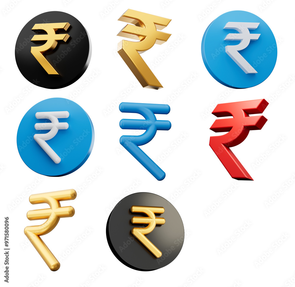 Rupee Symbol Rounded 3d Set Of Different style Of Indian Rupee Symbol With Rounded Icons ...