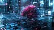 © Bijac - conceptual illustration of human brain merged with computer circuitry neural network visualization