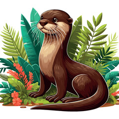 Sticker - Cute Otters Vector Cartoon illustration