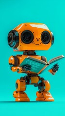 Sticker - Cute robot learning new things reading a book