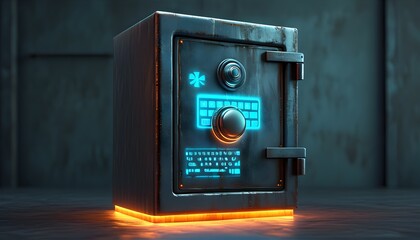 Secure financial guardian featuring a luminous keypad in a 3D illustration