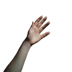 Hand raised with fingers slightly spread isolated on transparent background representing a gesture