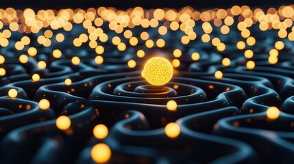Wall Mural - unique knowledge leading to success: an abstract maze filled with glowing orbs representing knowledg