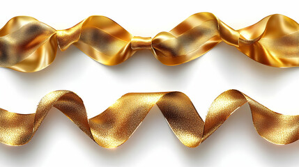 Two pieces of golden ribbon, one tied in a bow and the other in a wavy shape.