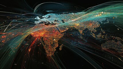 Poster - Global Network of Interconnected City Lights and Lines