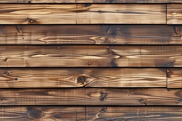 Wall Mural - Wooden panel wall with a rich, dark brown finish, showcasing the natural grain and texture of the wood. Some boards appear slightly charred, adding character.