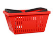© Theeraphat - 3D Red Shopping basket icon isolated on purple background. Online Shopping Concept, E-Commerce logistic delivery Concept. Minimal Empty red shopping basket plastic icon creative design. 3d render.