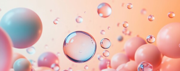 Poster - Abstract pastel pink background with transparent bubbles floating around