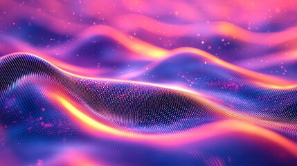 Wall Mural - Abstract Wavy Surface with Glowing Particles, Abstract, 3D, Particles