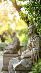 Wall Mural - Serene philosophers in an epicurean garden, surrounded by lush greenery