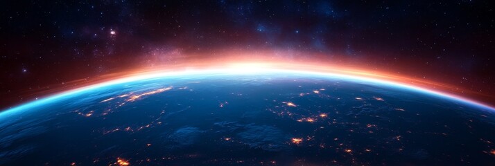 Wall Mural - a breathtaking view of earth from space, showcasing the planet's curvature, the vibrant blue oceans,