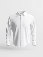 A classic white long-sleeve button-down shirt with a pocket on the left chest, isolated on a white background, perfect for showcasing designs or branding.