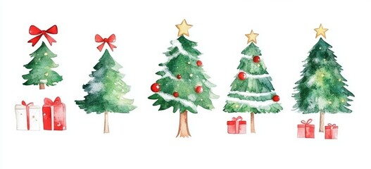 Wall Mural - Watercolor Christmas trees, garlands, and snowflakes. Winter cards, forest trees, evergreens. This design is suitable for cards, posters, invitations, and scrapbooks.