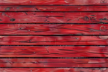 Wall Mural - Weathered red wooden planks, showcasing a rustic texture with visible grain and knots.