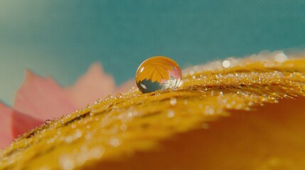 Wall Mural - a yellow-pink flower with water droplets on its petals