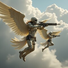 Angels with futuristic rifles