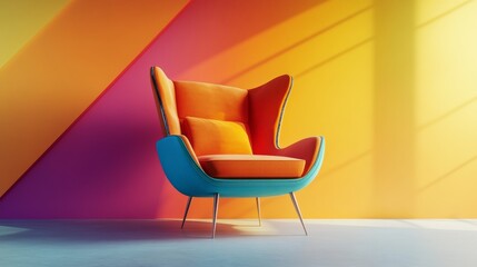 Sticker - Modern armchair standing in a colorful minimalist room