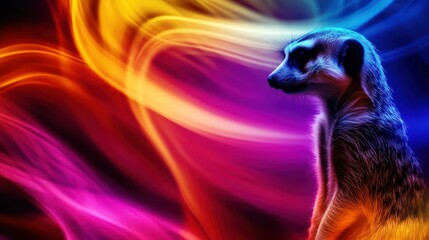 Poster - A colorful digital artwork of a meerkat against a vibrant, swirling background.