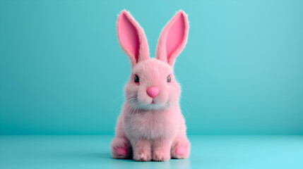 Poster - White Rabbit Ear Pastel Blue Background. Easter