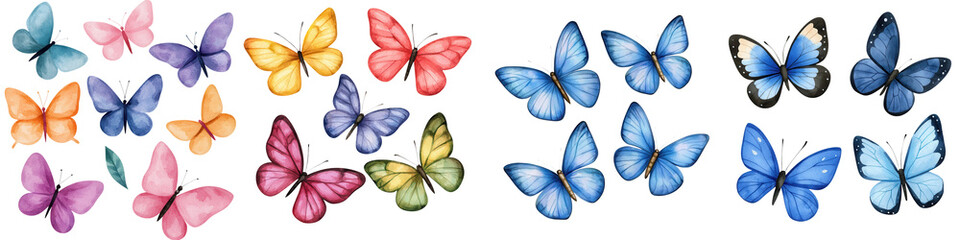 A vibrant collection of colorful butterflies, showcasing various shades and patterns, perfect for nature and art themes.