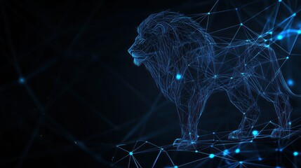 Sticker - A digital representation of a lion created with a network of glowing lines and nodes.