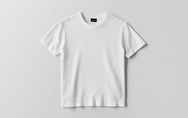 Wall Mural - A clean, plain white t-shirt mockup with a straight front view, showcasing the smooth fabric and minimal details against a simple background