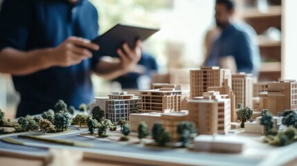 Wall Mural - Architect Reviewing City Model