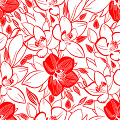 Wall Mural - simple seamless pattern of red flowers on a white background, texture, design