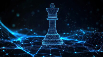 Poster - A glowing chess king piece surrounded by a network of blue lines and dots.