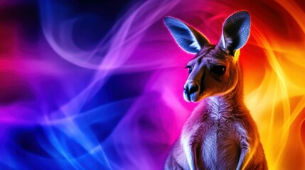 Sticker - A stylized kangaroo against a vibrant, colorful background.