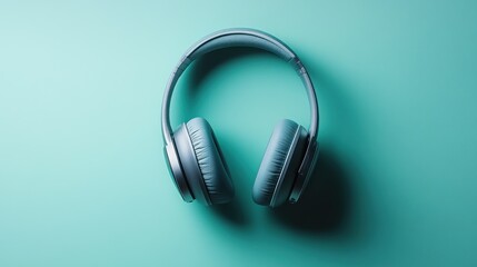 Wall Mural - A pair of blue headphones resting on a turquoise surface, designed for audio enjoyment.