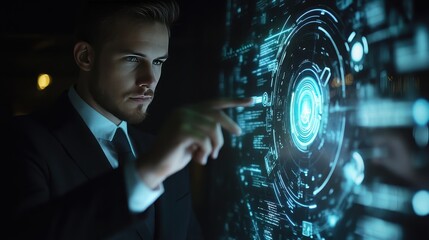 Man Interacting with Futuristic Interface