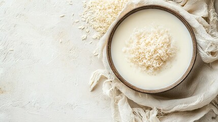 Wall Mural -   A bowl of oatmeal sits on a table beside a plate of oatmeal