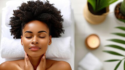 Wall Mural - A woman is lying on her back with white towels under 