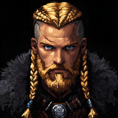 Wall Mural - Pixel art of a viking man