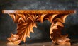 © Galina - A wooden table with a leafy design carved into it