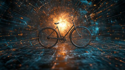 Wall Mural - A bicycle set against a vibrant, dynamic background of light and energy.