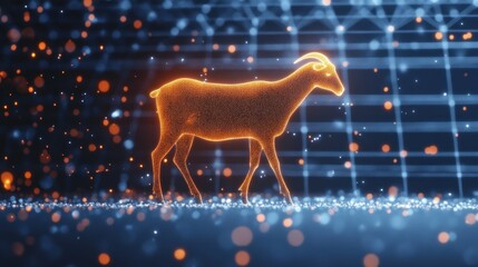 Sticker - A glowing, digital representation of a goat against a futuristic background.