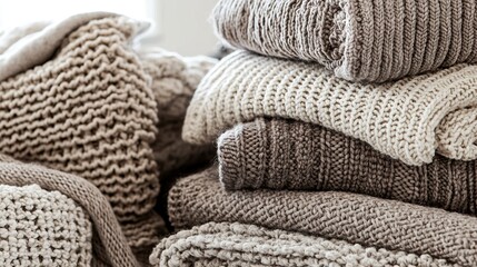 Canvas Print -  A stack of sweaters on a wooden floor near a window