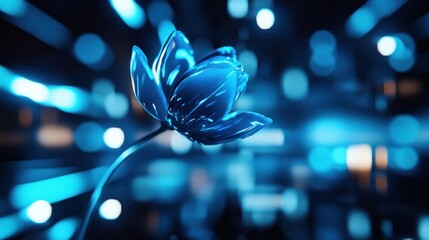 Poster - A glowing blue flower surrounded by vibrant light effects.