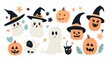 © Jack - Halloween-themed cartoon set with cute characters like witches, ghosts, and pumpkins, all on a clean white background