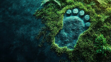 Wall Mural -   An animal's footprint, formed by grass and rocks, resembling a bear's paw